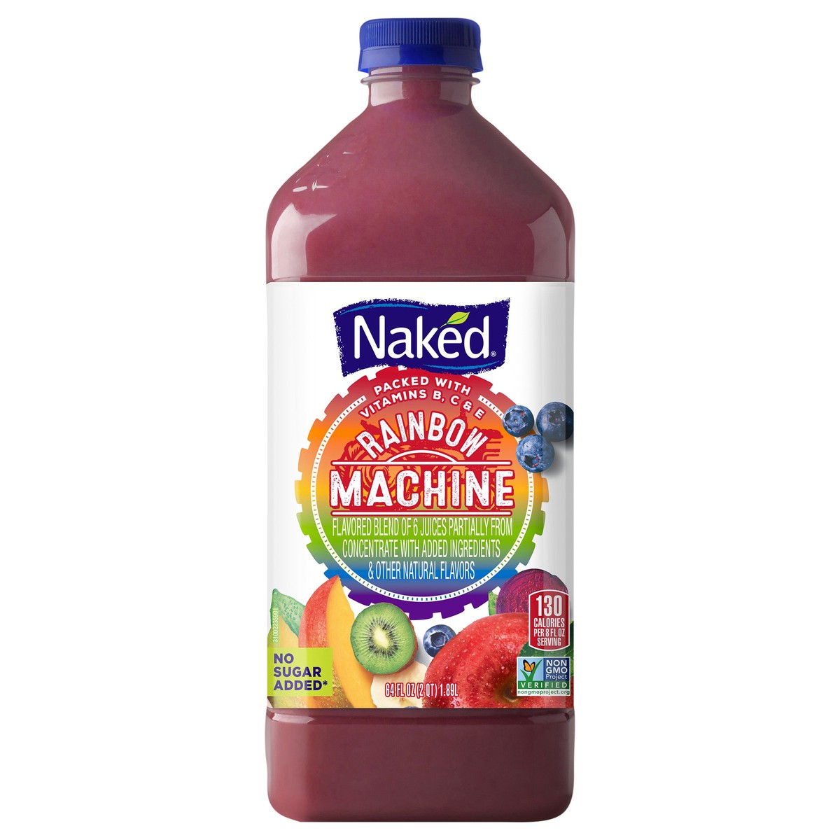 slide 1 of 7, Naked No Sugar Added, Non GMO Rainbow Machine Fruit Juice, 64 Fl Oz, Bottle, 64 oz