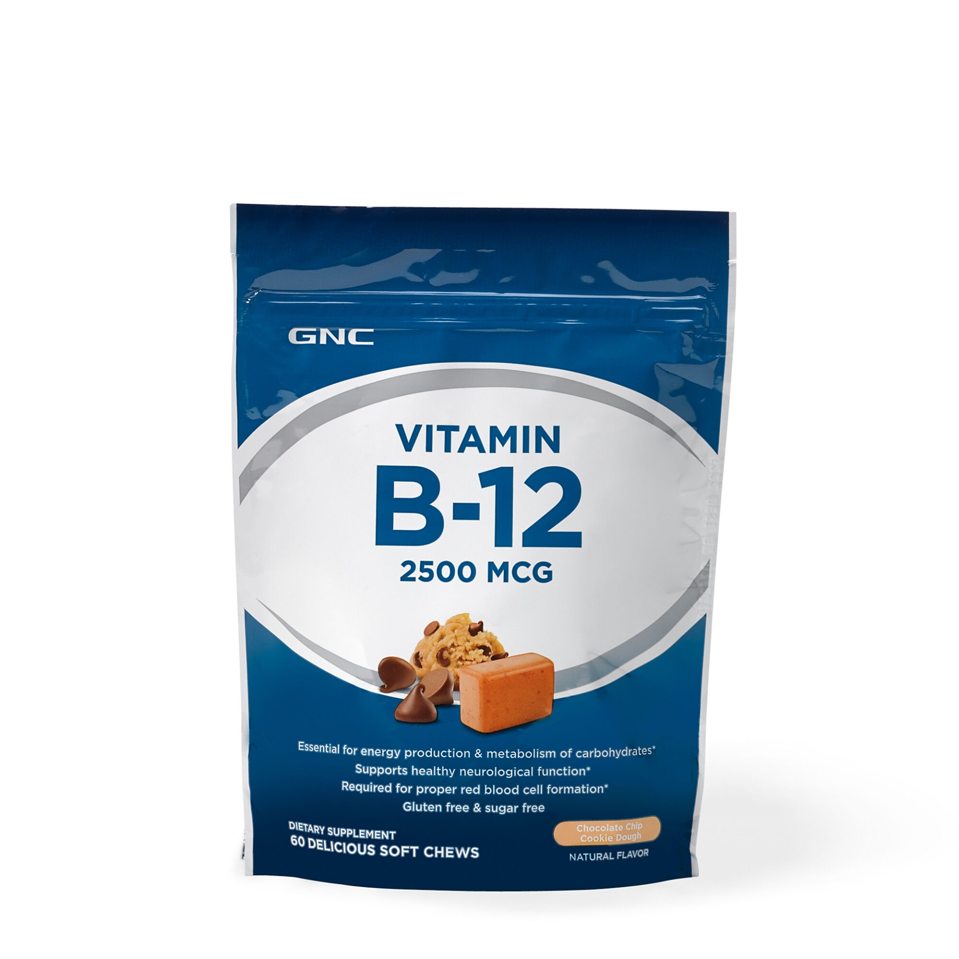 slide 1 of 1, GNC Vitamin B-12 Soft Chew 2500 MCG - Chocolate Chip Cookie Dough, 60 ct