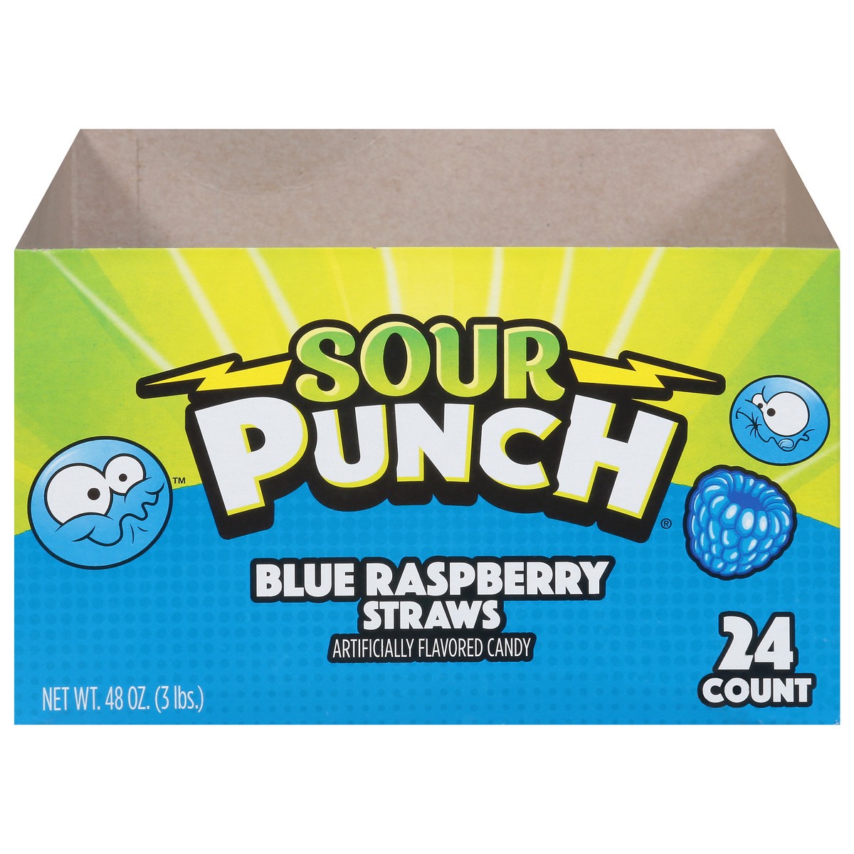 slide 1 of 1, Sour Punch Blue Raspberry Straws Candy 24 ea, 24 ct