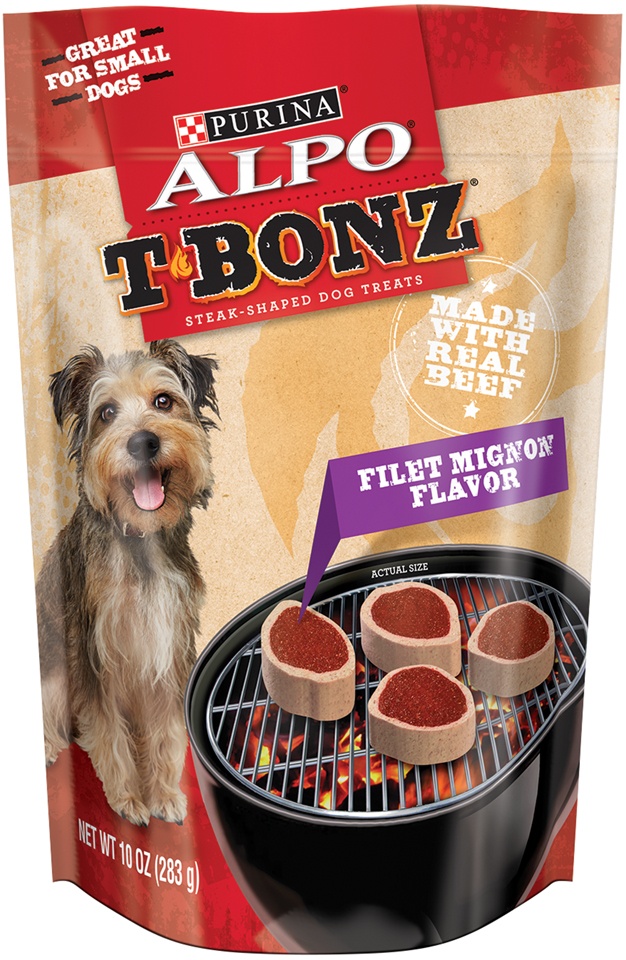 slide 1 of 1, Purina ALPO T-Bonz Filet Mignon Flavor Steak-Shaped Dog Treats, 10 oz