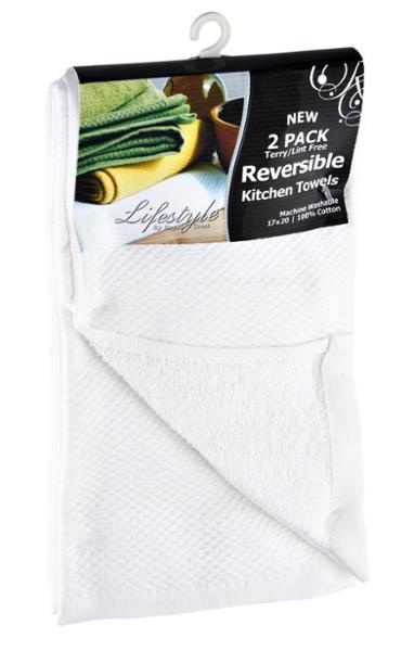 slide 1 of 1, Lifestyle By Royal Crest Terry Lint Free Solid White Reversible Kitchen Towels, 2 ct