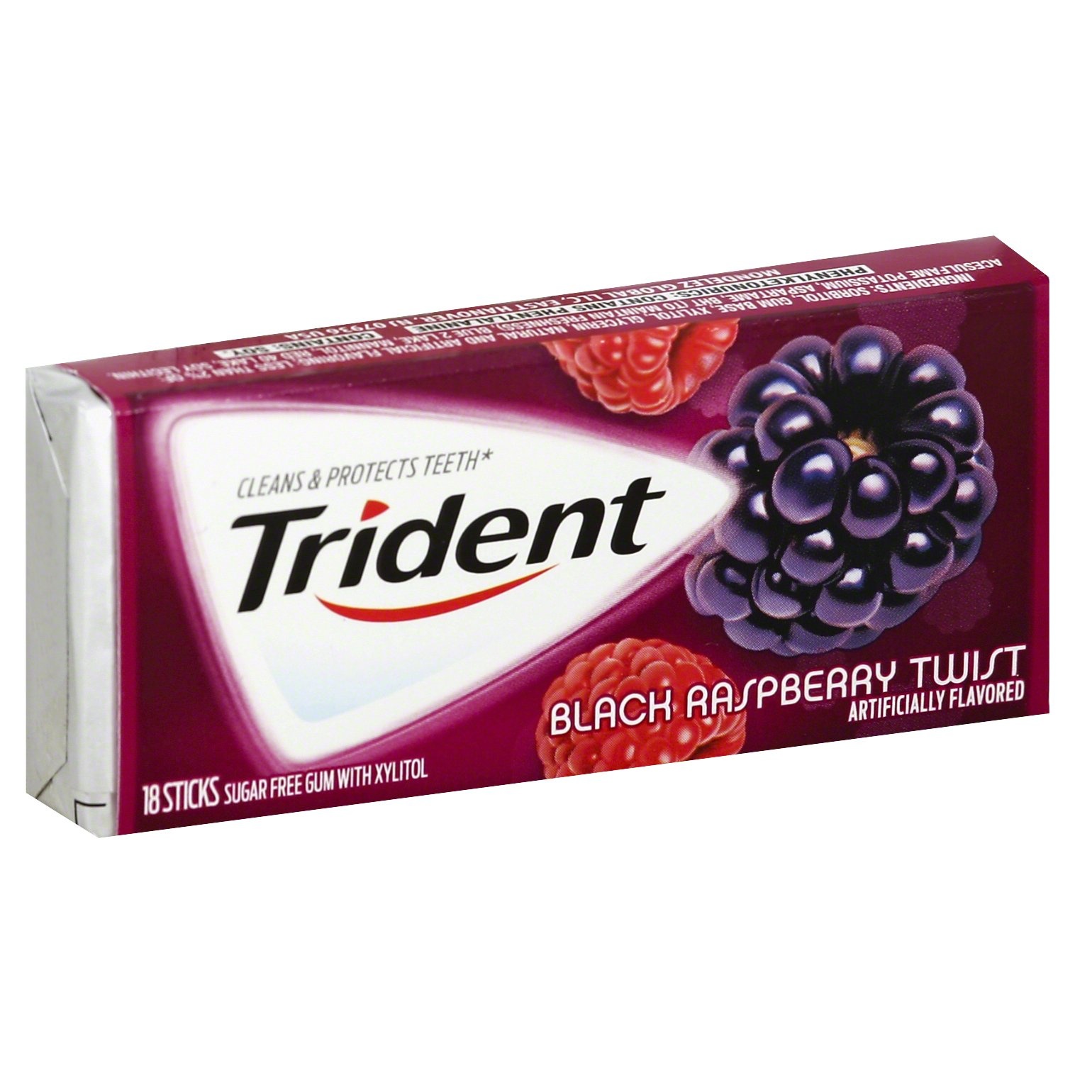 slide 1 of 1, Trident Black Raspberry Twist Sugar Free Gum With Xylitol, 18 ct