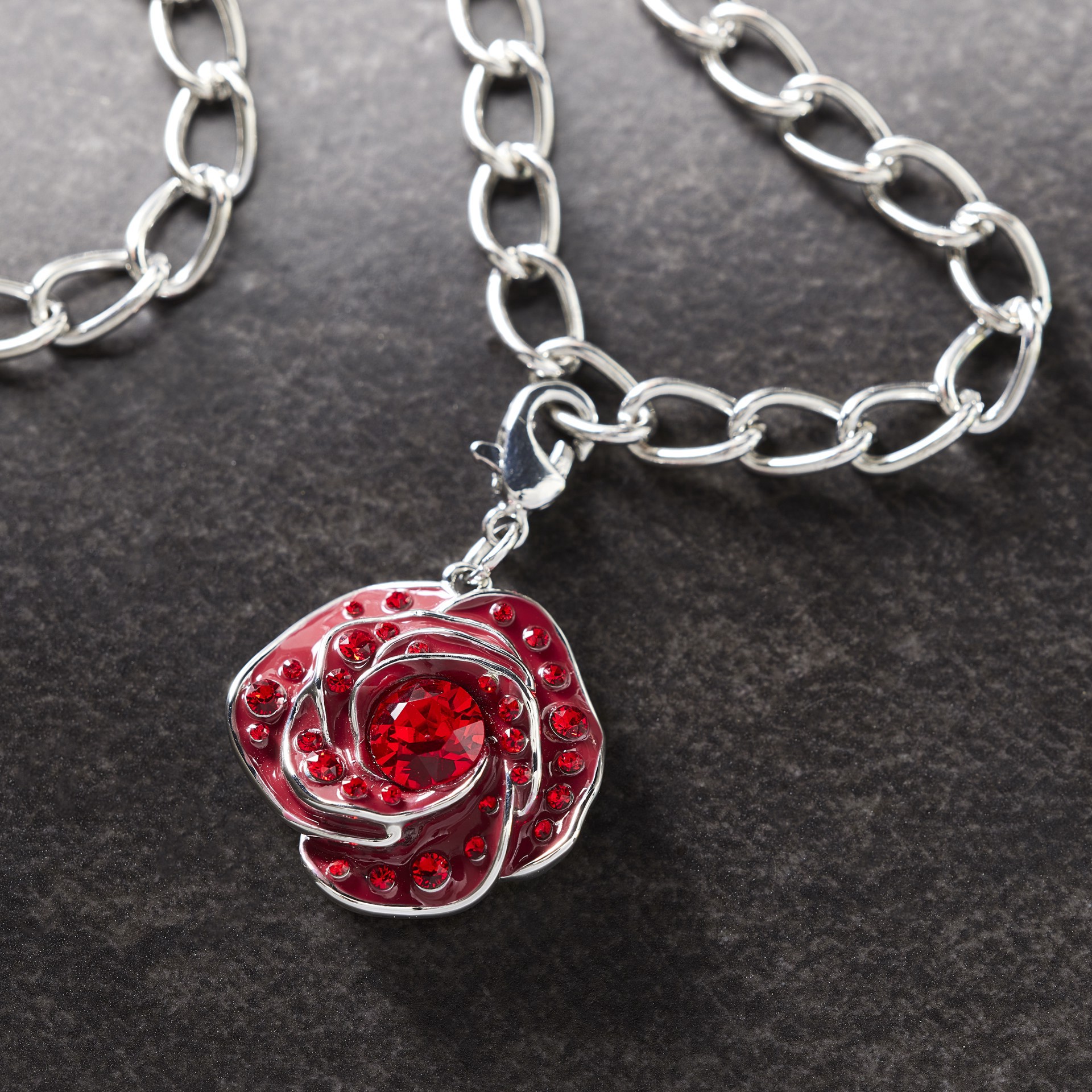 slide 6 of 6, Red Austrian Crystal Rose Charm By Bead Landing, 31mm x 21mm