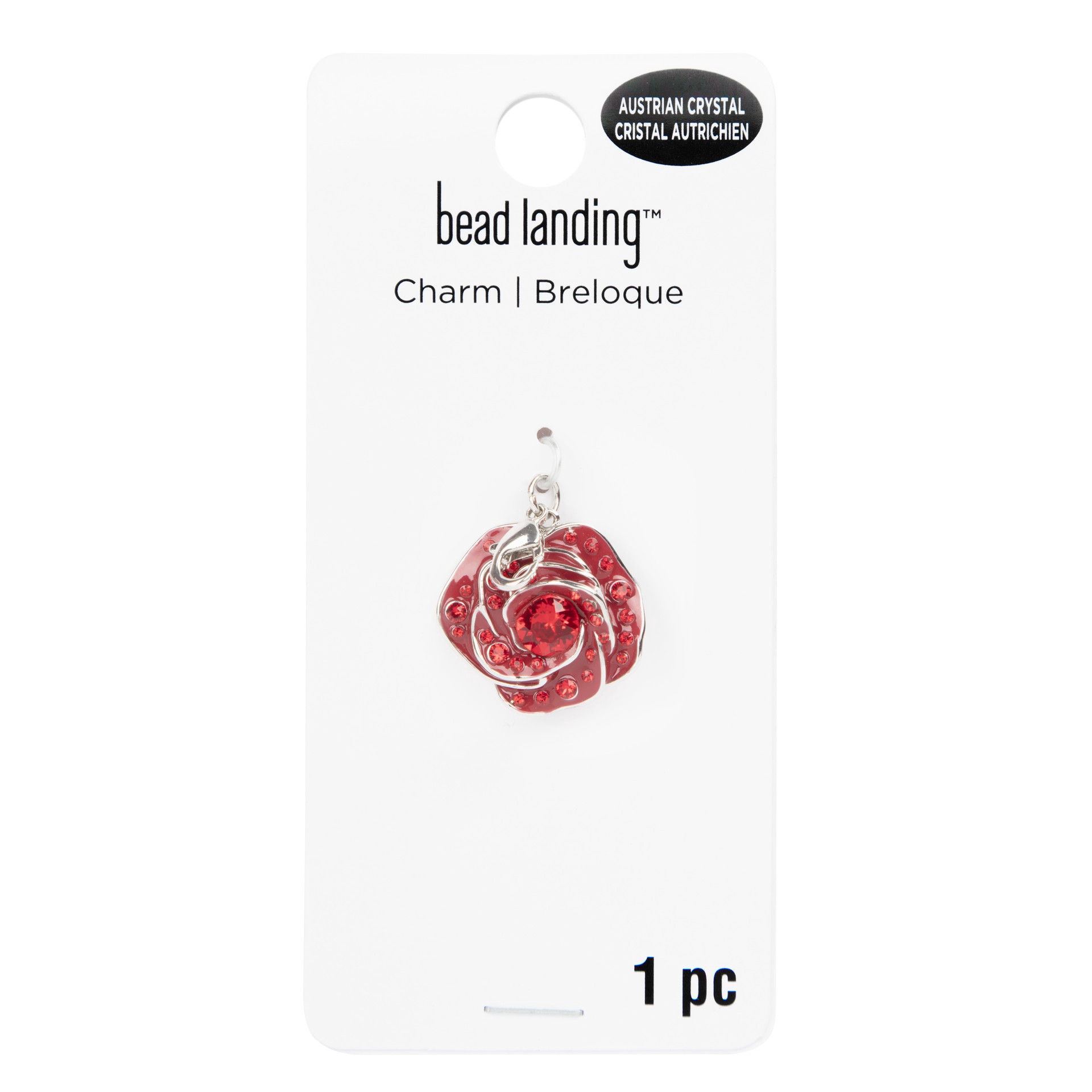 slide 3 of 6, Red Austrian Crystal Rose Charm By Bead Landing, 31mm x 21mm