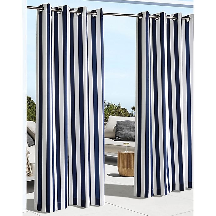 slide 1 of 4, Commonwealth Home Fashions Coastal Stripe Indoor/Outdoor Window Curtain Panel - Navy, 84 in