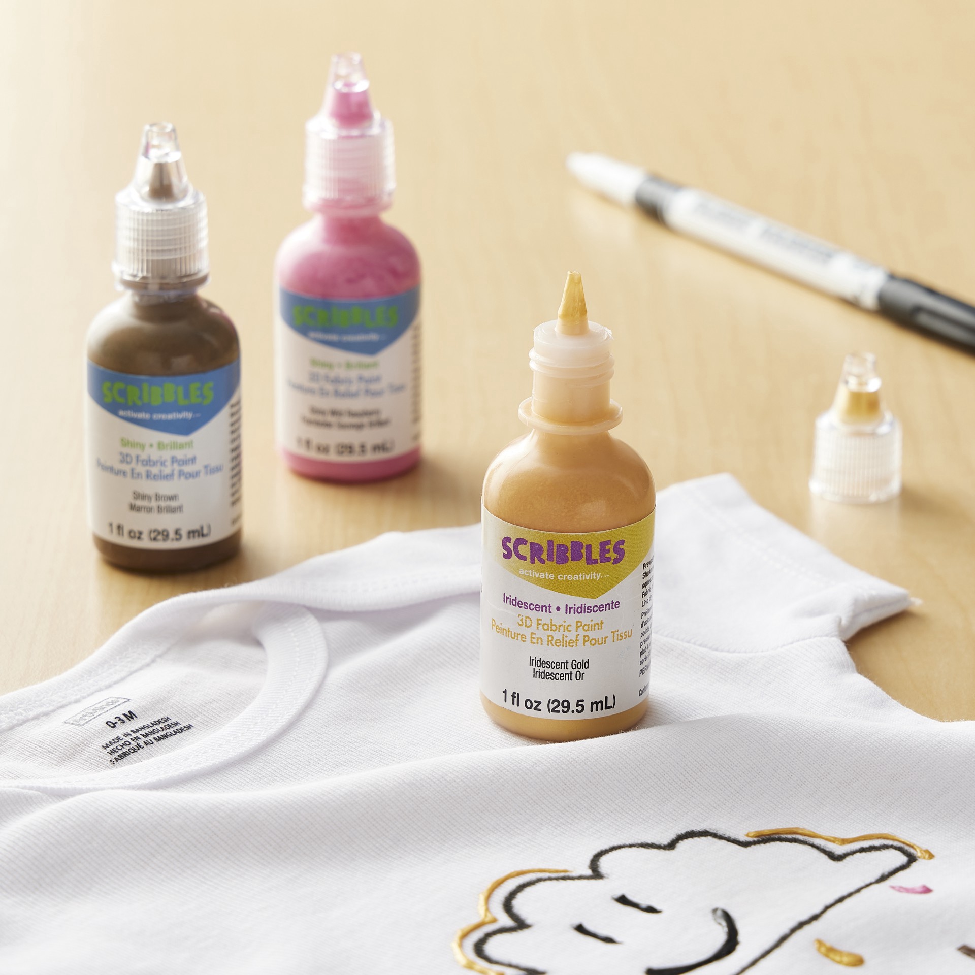 slide 4 of 5, Scribbles Iridescent Gold 3d Fabric Paint, 1 fl oz