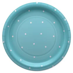 American Greetings Paper Plates- Polka Dots on Blue