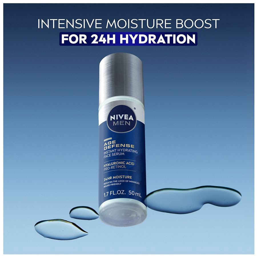slide 3 of 5, Nivea Men Age Defense Instant Hydrating Face Serum with Pro-Retinol and Hyaluronic Acid, 1.7 fl oz
