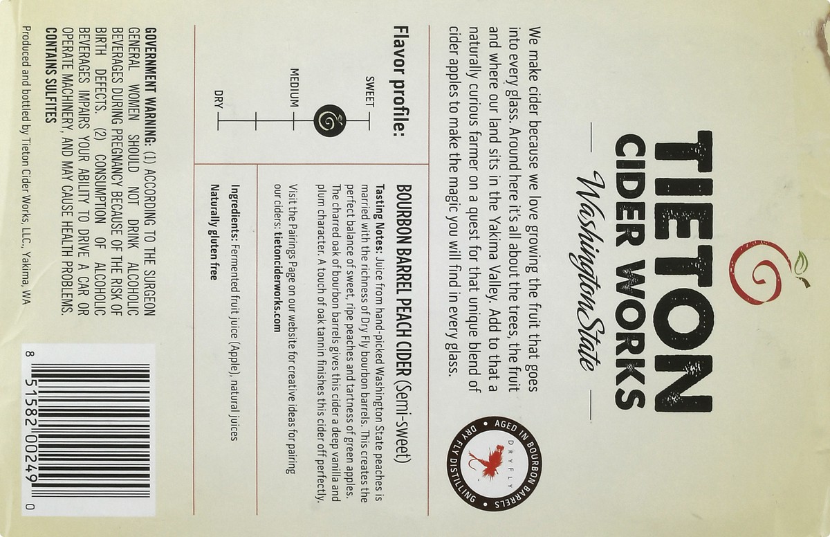 slide 8 of 9, Tieton Cider Works Bourbon Barrel Peach Cider Beer 6 ea, 6 ct