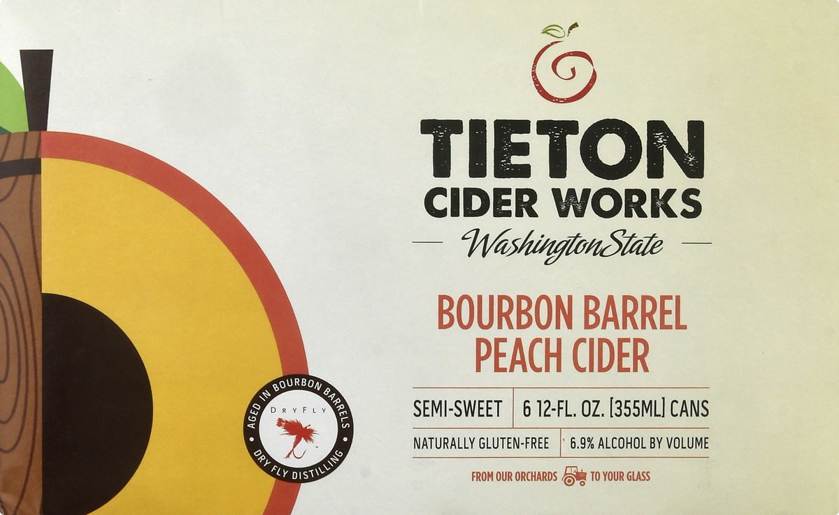 slide 6 of 9, Tieton Cider Works Bourbon Barrel Peach Cider Beer 6 ea, 6 ct