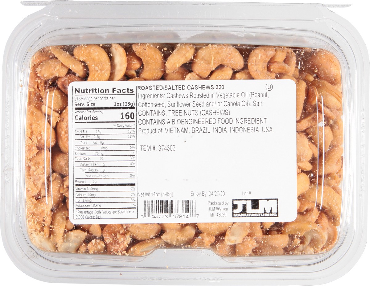 slide 7 of 9, JLM Manufacturing 320 Roasted/Salted Cashews 14 oz, 14 oz