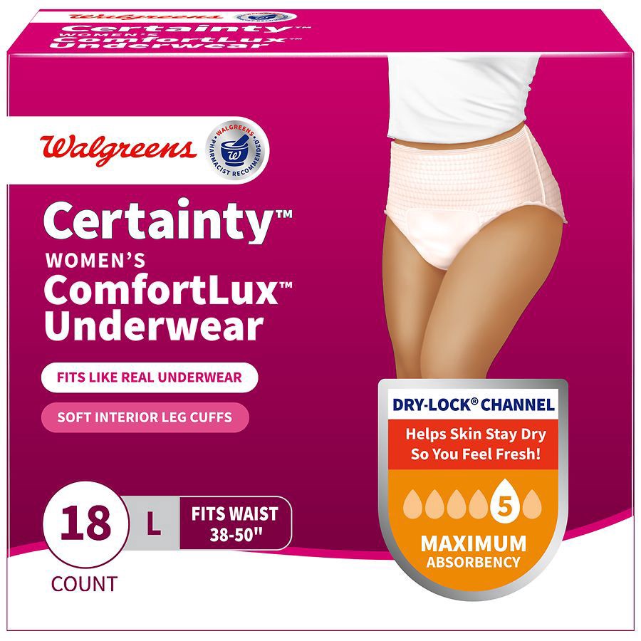 slide 1 of 5, Walgreens Women's Certainty Large Maximum Absorbency Underwear, 18 ct