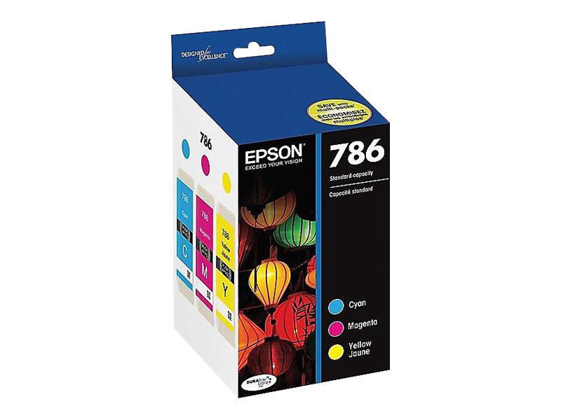 slide 2 of 2, Epson Durabrite Ultra T786520-S Cyan/Magenta/Yellow Ink Cartridges, Pack Of 3, 3 ct