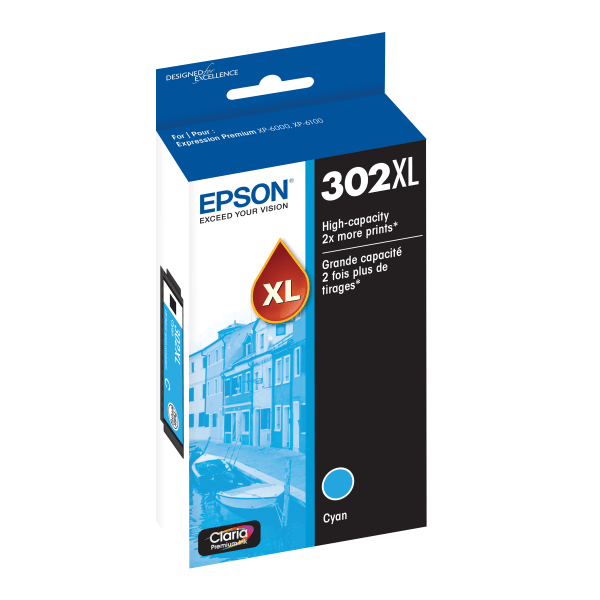 slide 3 of 5, Epson Claria Premium High-Yield Cyan Ink Cartridge, T302Xl220-S, 302xl, 1 ct