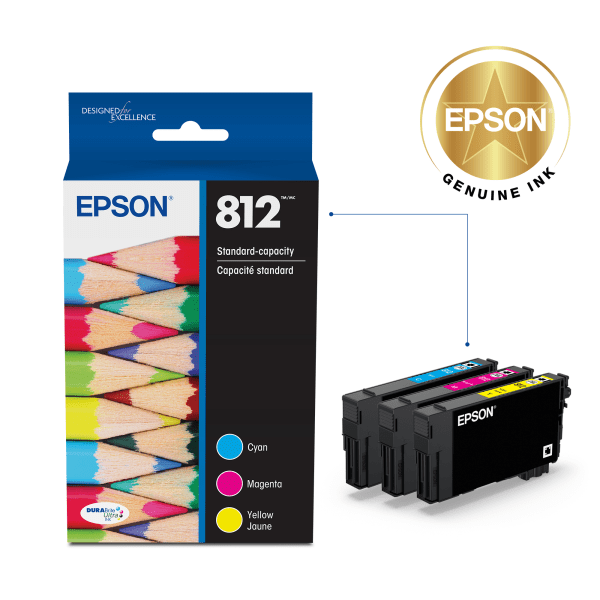 slide 5 of 5, Epson T812 - 3-Pack - Yellow, Cyan, Magenta - Original - Ink Tank - For Workforce Pro Wf-7820, Wf-7840, 1 ct