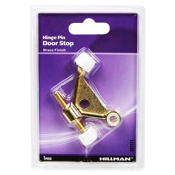 slide 1 of 1, Hillman Hinge Pin Door Stop Brass, 1 ct