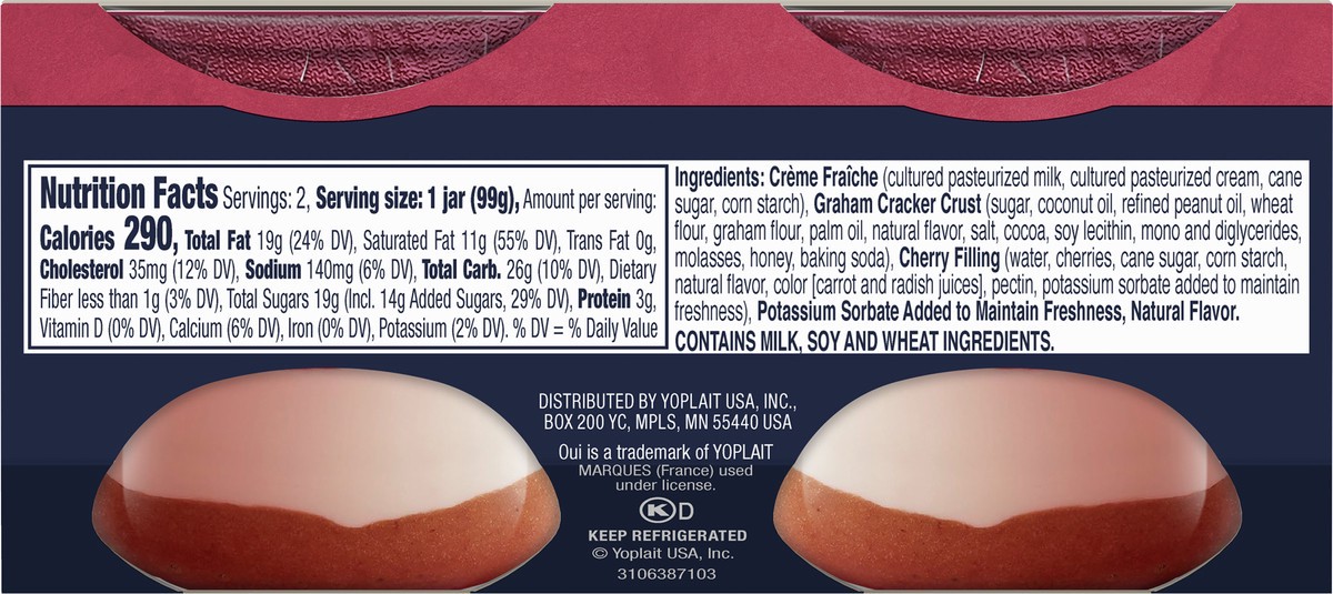 slide 8 of 9, Oui by Yoplait Cherry Cheesecake Layered Dessert, 2 Ct, 3.5 OZ Jars, 7 oz
