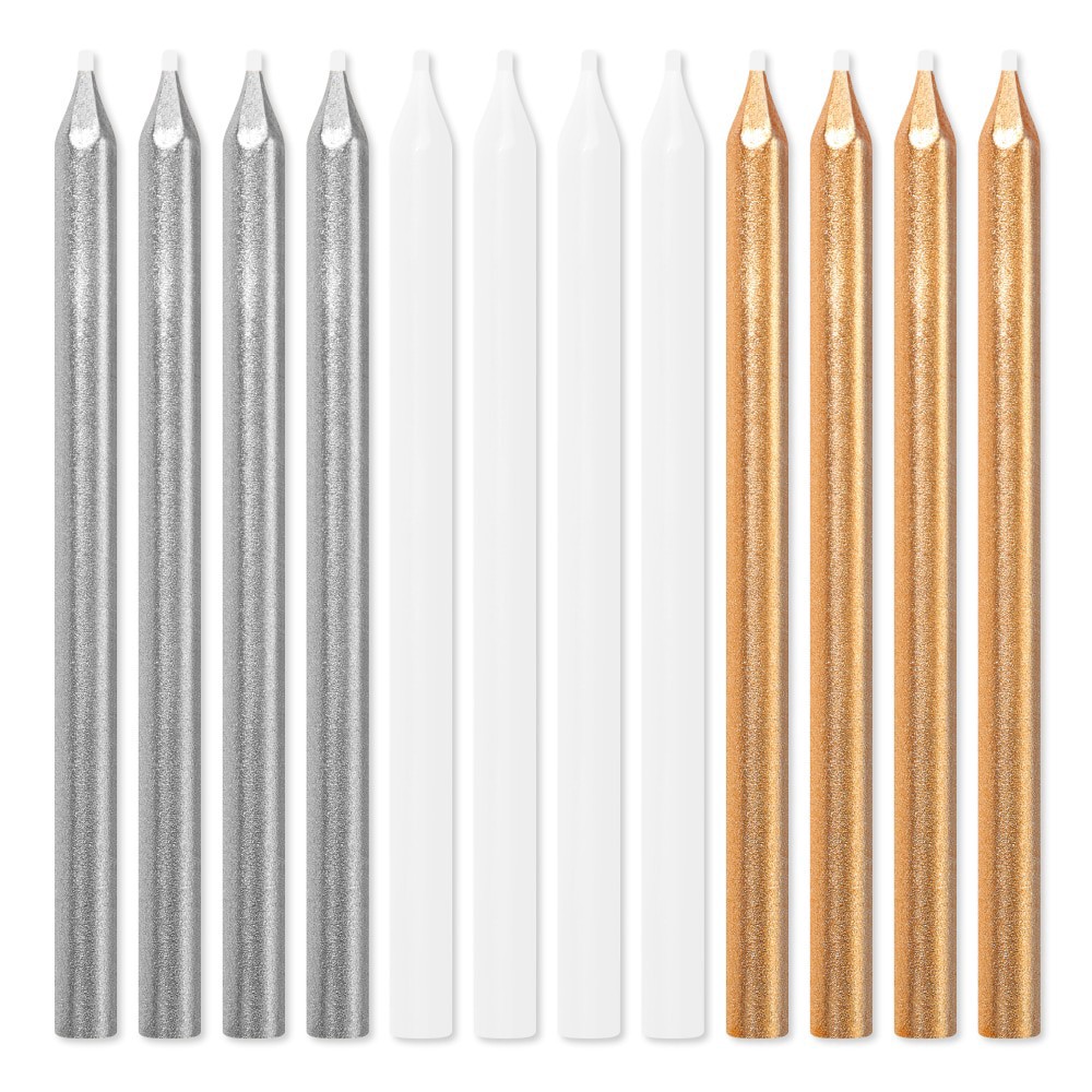 slide 2 of 3, American Greetings Thin Candle Set - Silver White Gold, 12 ct