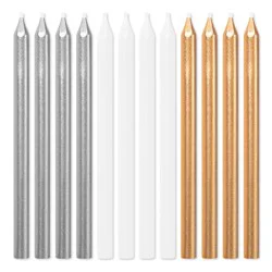 American Greetings Thin Candle Set - Silver White Gold