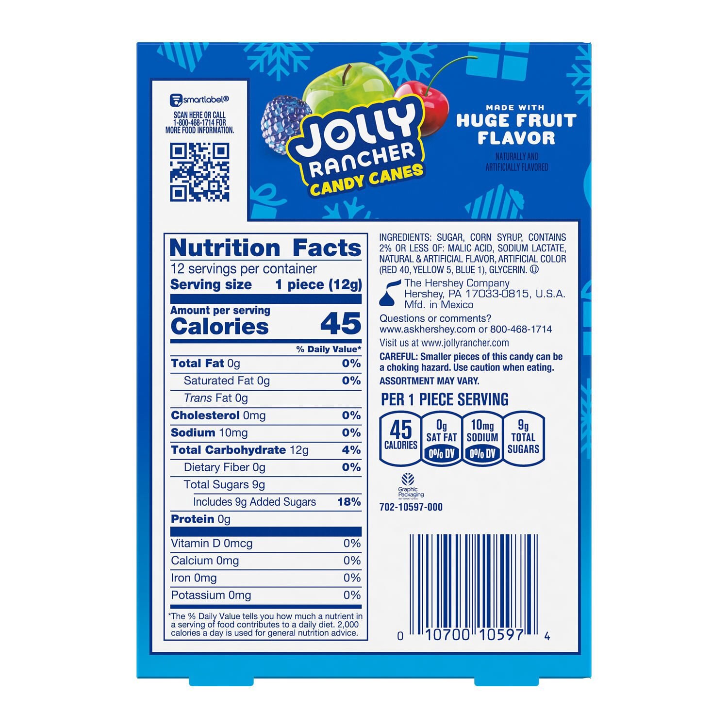 slide 3 of 8, JOLLY RANCHER Original Fruit Flavored, Christmas Candy Canes Box, 5.28 oz (12 Pieces), 12 ct