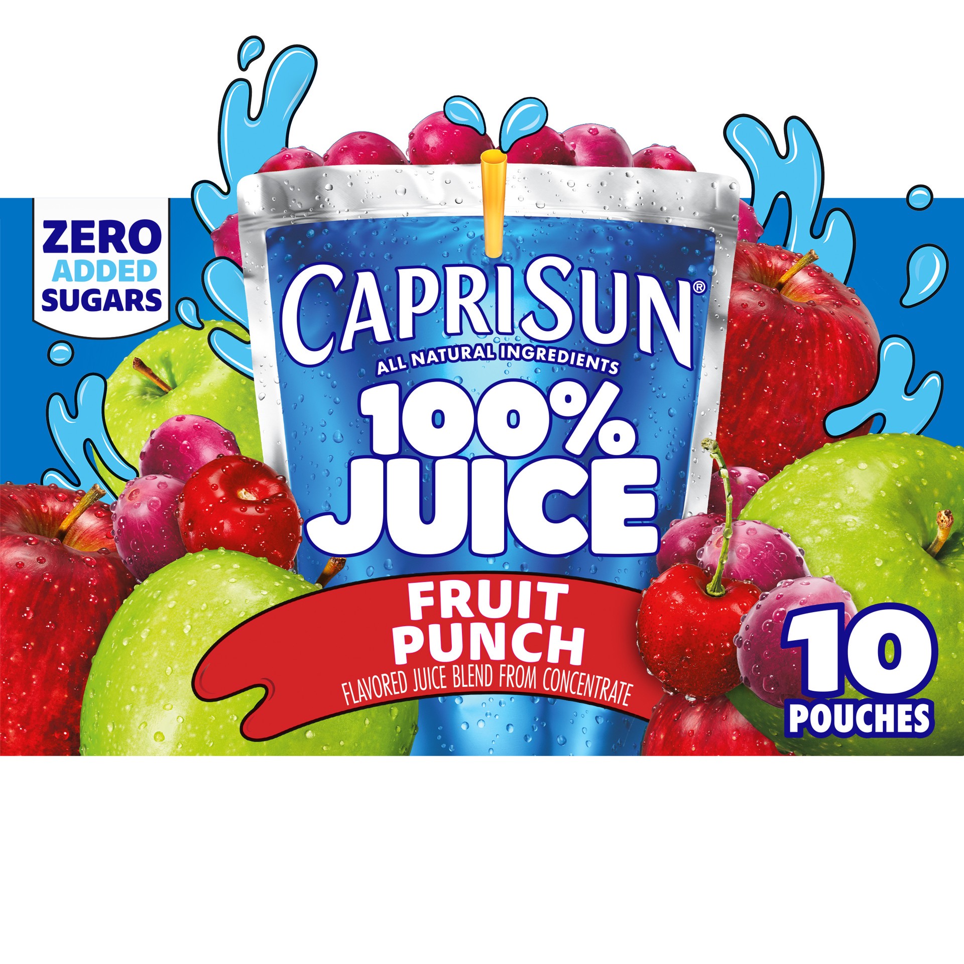 slide 1 of 5, Capri Sun 100% Juice Fruit Punch Flavored All-Natural Juice Blend from Concentrate with added ingredients and other natural flavors, 10 ct Box, 6 fl oz Pouches, 10 ct; 6 fl oz