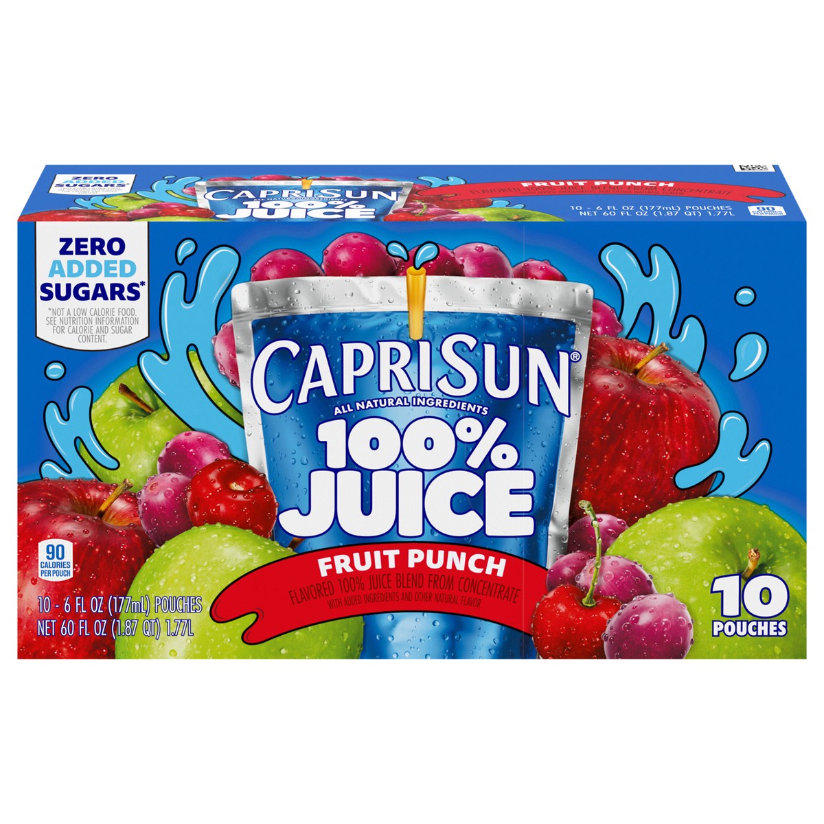 slide 1 of 5, Capri Sun 100% Juice Fruit Punch Flavored All-Natural Juice Blend from Concentrate with added ingredients and other natural flavors, 10 ct Box, 6 fl oz Pouches, 10 ct