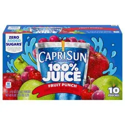 Capri Sun 100% Juice Fruit Punch Flavored All-Natural Juice Blend from Concentrate with added ingredients and other natural flavors, 10 ct Box, 6 fl oz Pouches