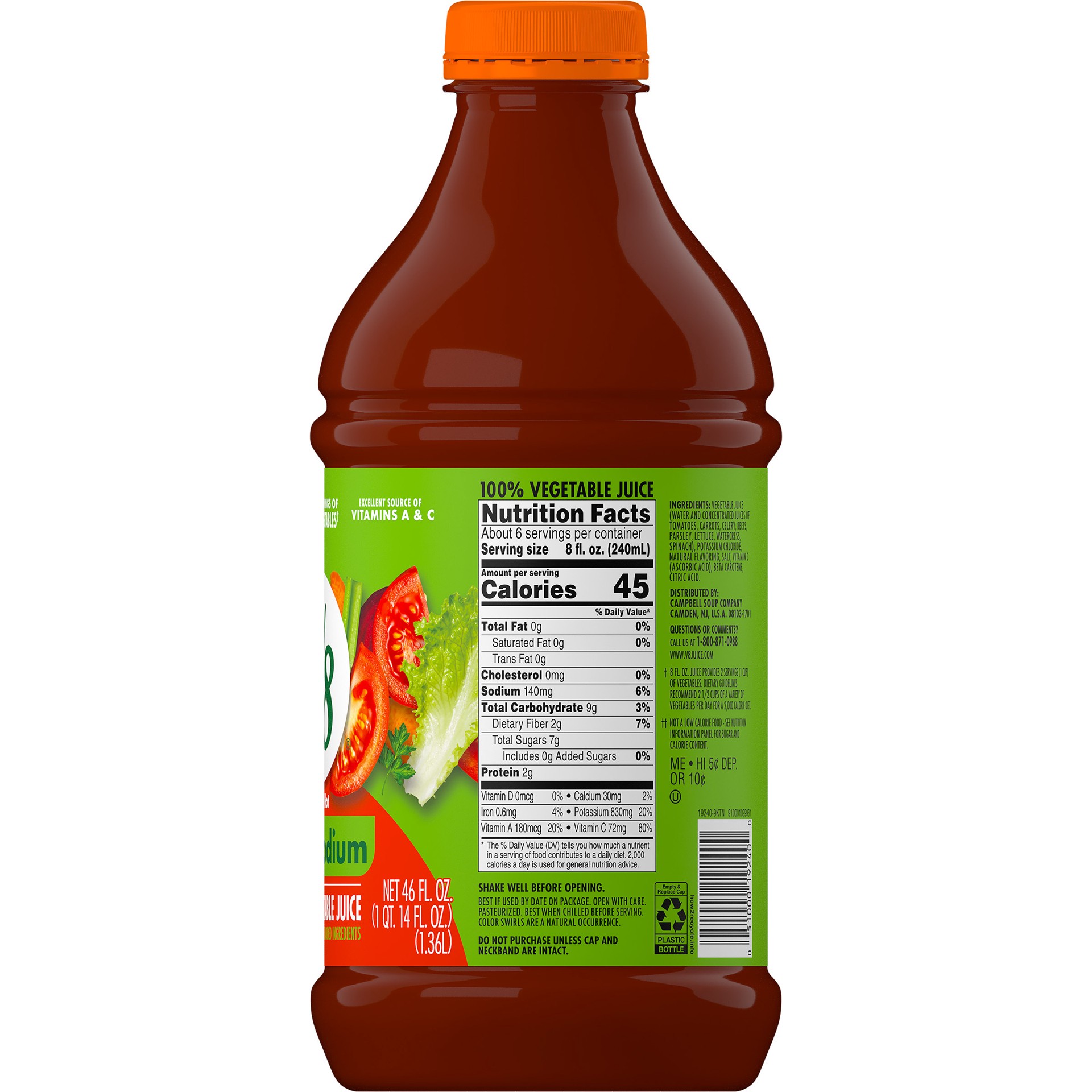 slide 5 of 5, V8 Spicy Hot Low Sodium 100% Vegetable Juice, 46 fl oz