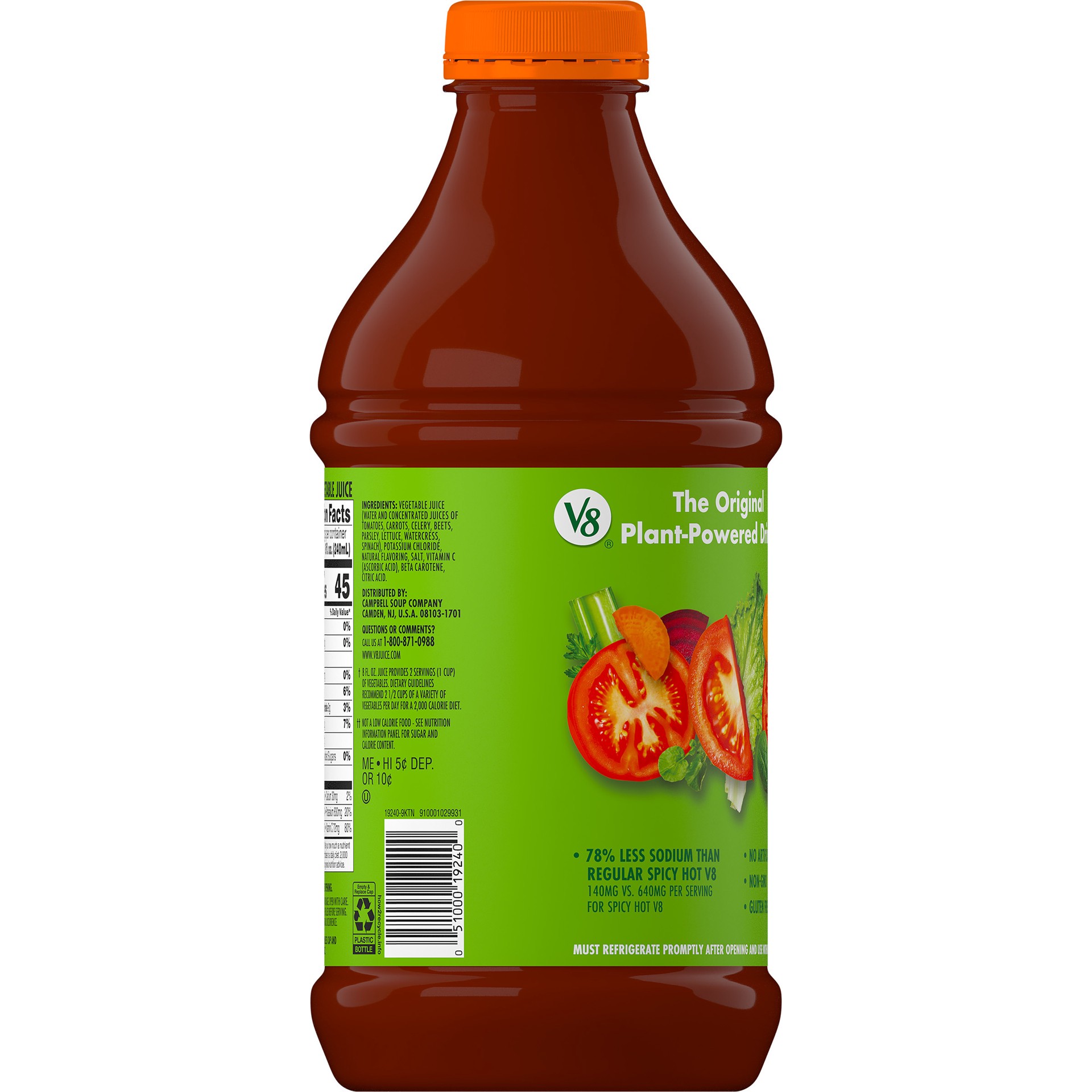 slide 4 of 5, V8 Spicy Hot Low Sodium 100% Vegetable Juice, 46 fl oz