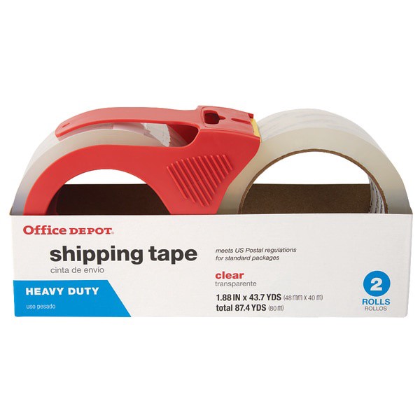 slide 1 of 2, Office Depot Brand Heavy-Duty Shipping Tape With Dispenser, 1.89'' X 43.7 Yd., Clear, Pack Of 2, 2 ct