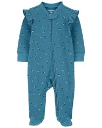 Carter's Baby Floral 2-Way Zip Thermal Textured Sleep & Play Pajamas Blue 3M