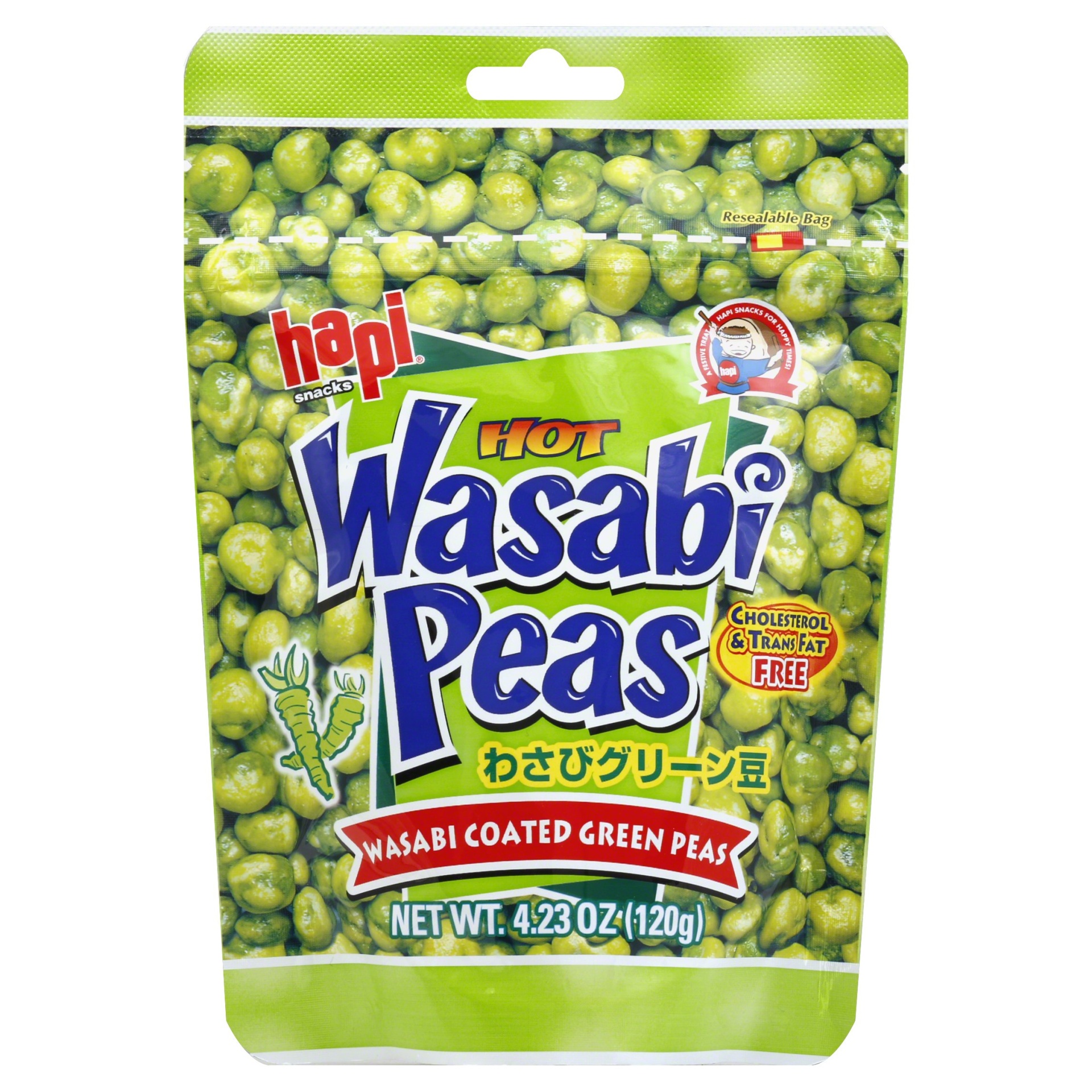 slide 1 of 3, Hapi Hot Wasabi Peas, 4.23 oz