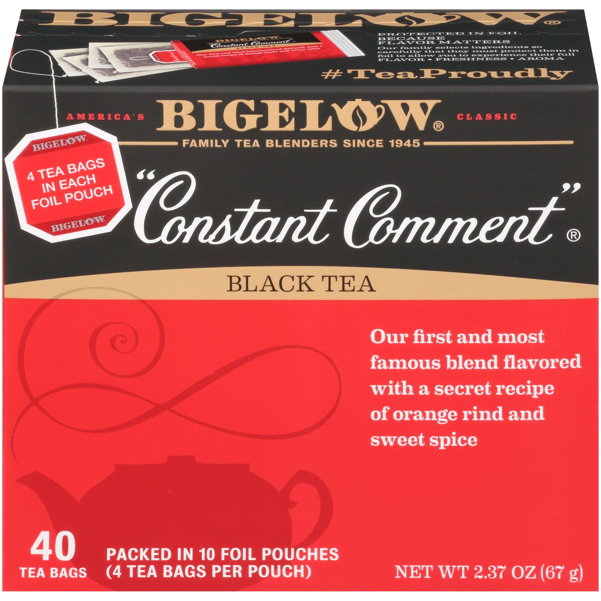 slide 1 of 9, Bigelow Constant Comment Black Tea 40 TB, 40 tea bags packed in 10 foil pouches (4 tea bags per pouch), 40 ct