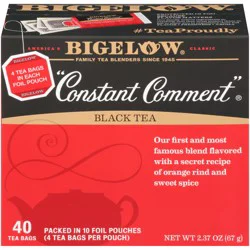 Bigelow Constant Comment Black Tea 40 TB, 40 tea bags packed in 10 foil pouches (4 tea bags per pouch)