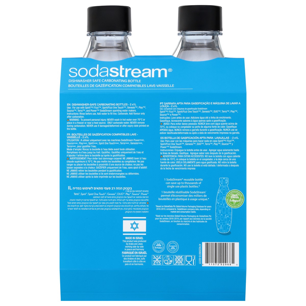 slide 11 of 11, SodaStream 1 Liter Dishwasher Safe Carbonating Bottle 2 ea, 2 ct