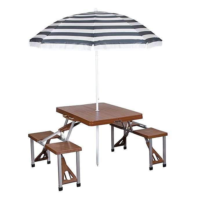 slide 1 of 1, Stansport Portable Picnic Table & Umbrella - Brown, 1 ct