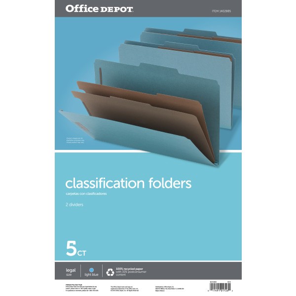 slide 2 of 2, Office Depot Pressboard Expanding File Folders, Legal Size, Expansion, 83% Recycled, Blue, 5 ct; 8 1/2 in x 14 in