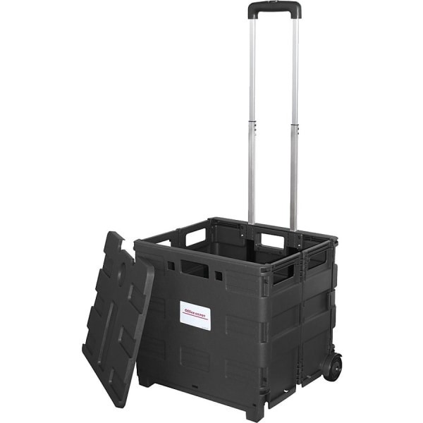 slide 5 of 8, Office Depot Brand Mobile Folding Cart with Lid, Black, 16 in x 18 in x 15 in