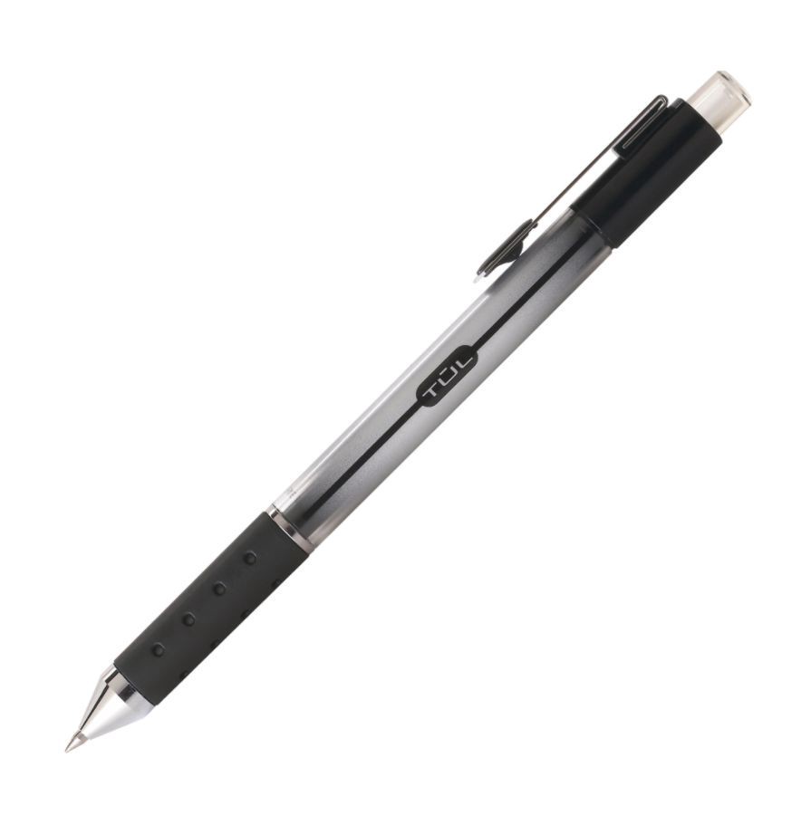 slide 3 of 3, TUL Retractable Gel Pens, Medium Point, Silver Barrel, Black Ink, Pack Of 12 Pens, 12 ct