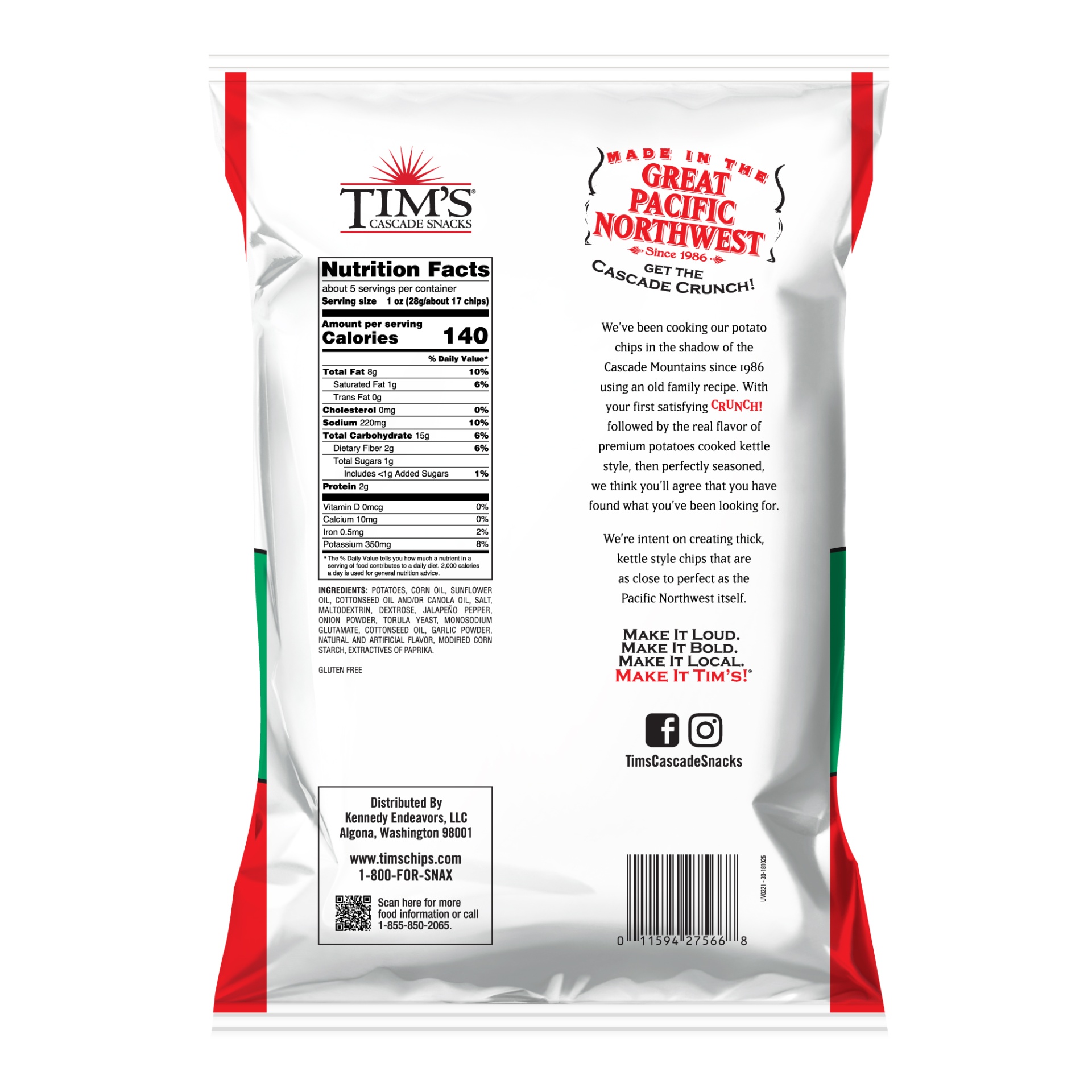 slide 2 of 5, Tims Tim's Cascade Style Potato Chips, Jalapeno, 4.75 oz