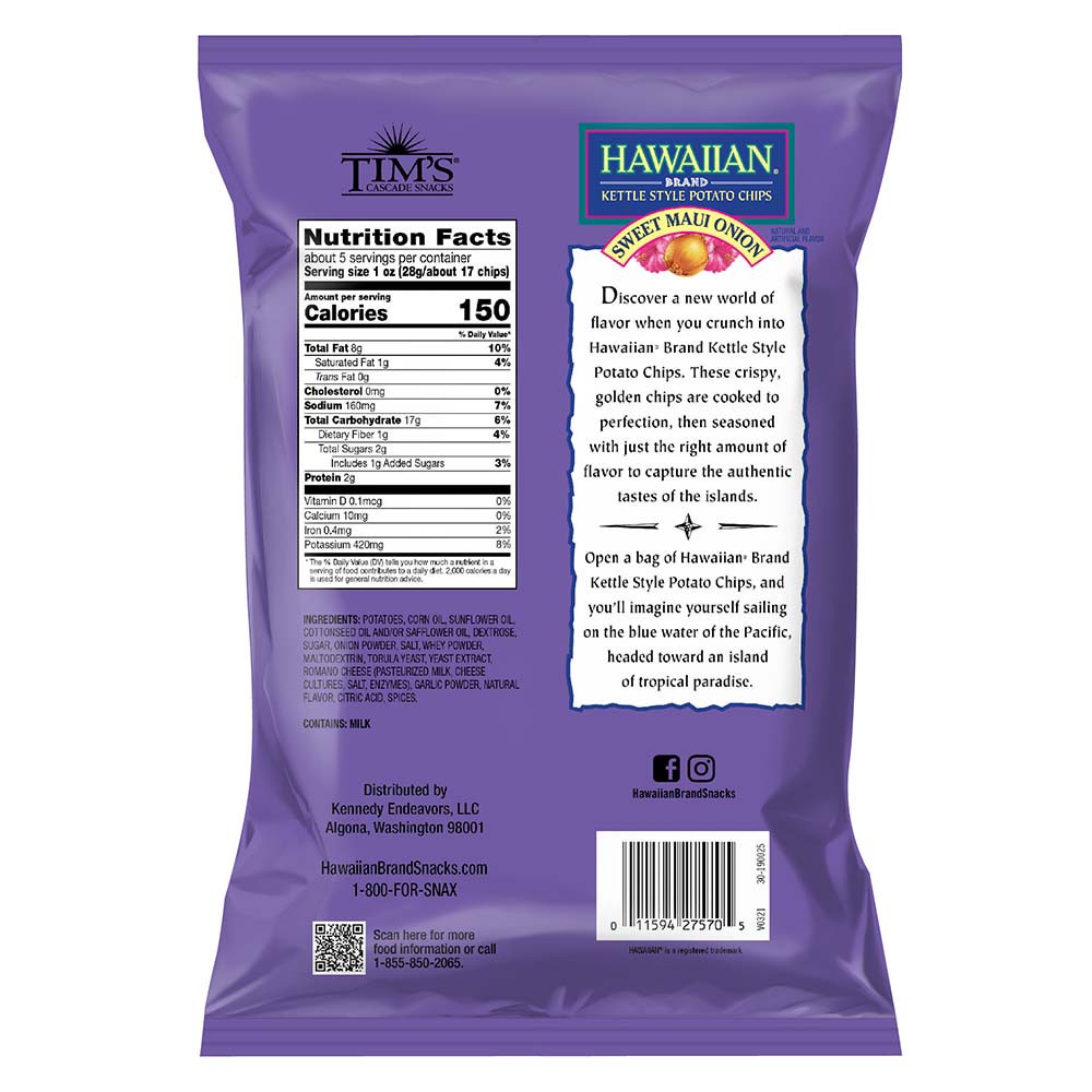 Hawaiian 4.75 oz Hawaiian® Brand Sweet Maui Onion Kettle Style Potato