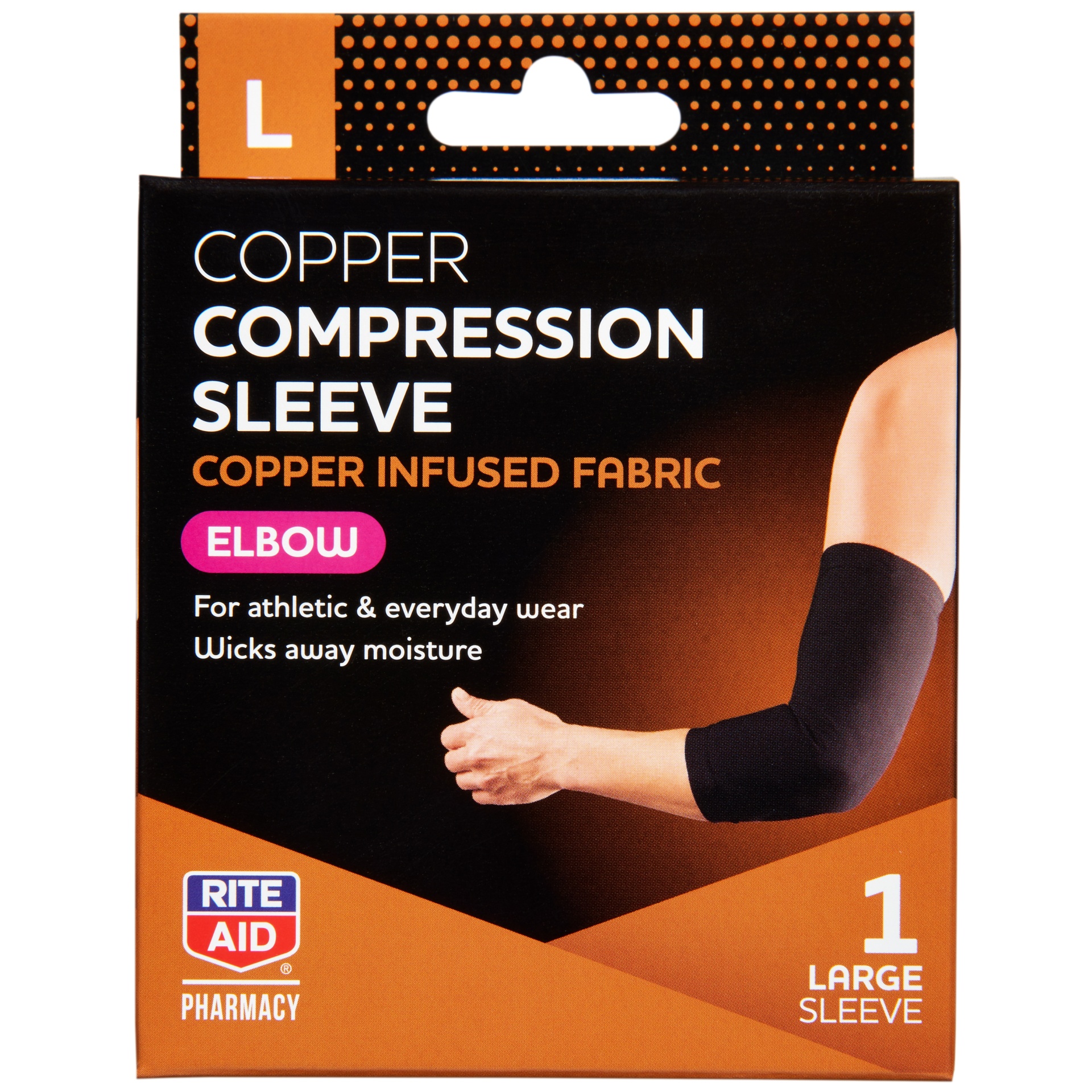 slide 1 of 1, Rite Aid Compression Sleeve, Elbow, Large, 1 ct