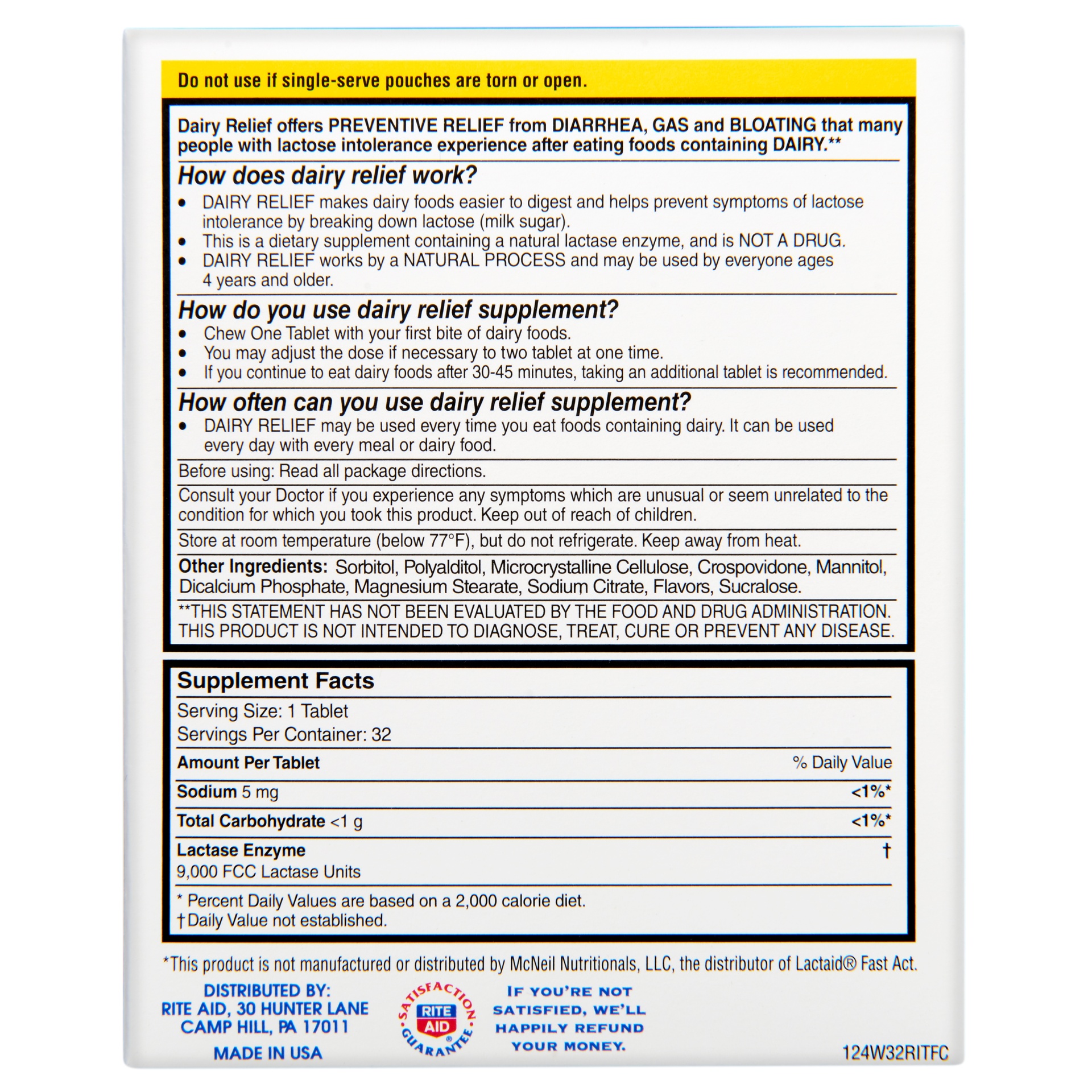 slide 2 of 2, Rite Aid Fast Acting Dairy Relief Chewable Tablets, Vanilla, 32 ct