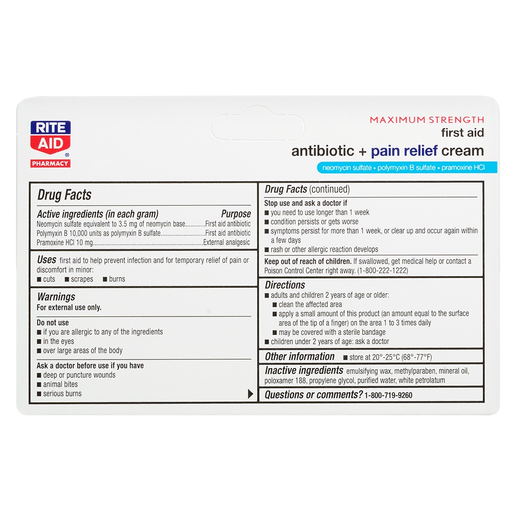 slide 3 of 3, Rite Aid First Aid Antibiotic & Pain Relief Cream, Maximum Strength, 1 oz