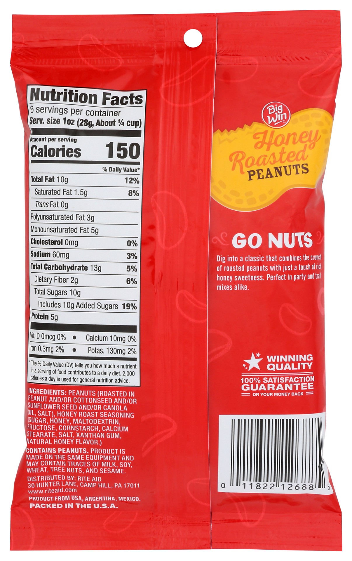 slide 2 of 2, Big Win Honey Roasted Peanuts, 6 oz