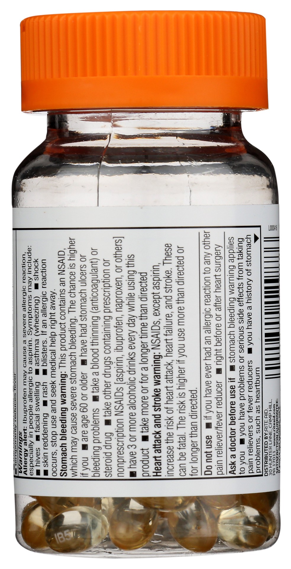 Rite Aid Pharmacy Ibuprofen Dye Free Liquid Gel Capsules, 120 Count 120