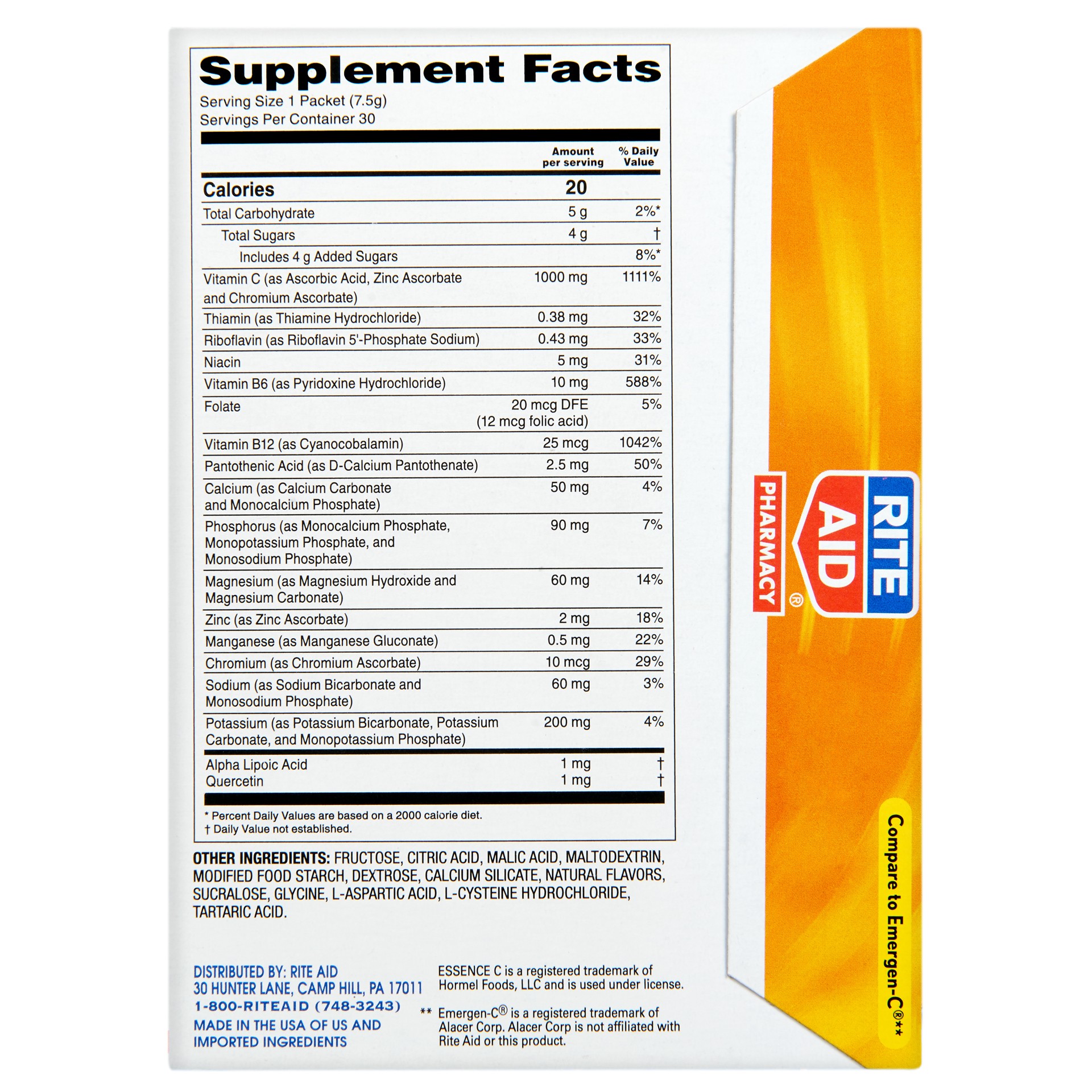 Rite Aid Essence C Effervescent Dietary Supplement Packs, Tangerine 30 ct Shipt