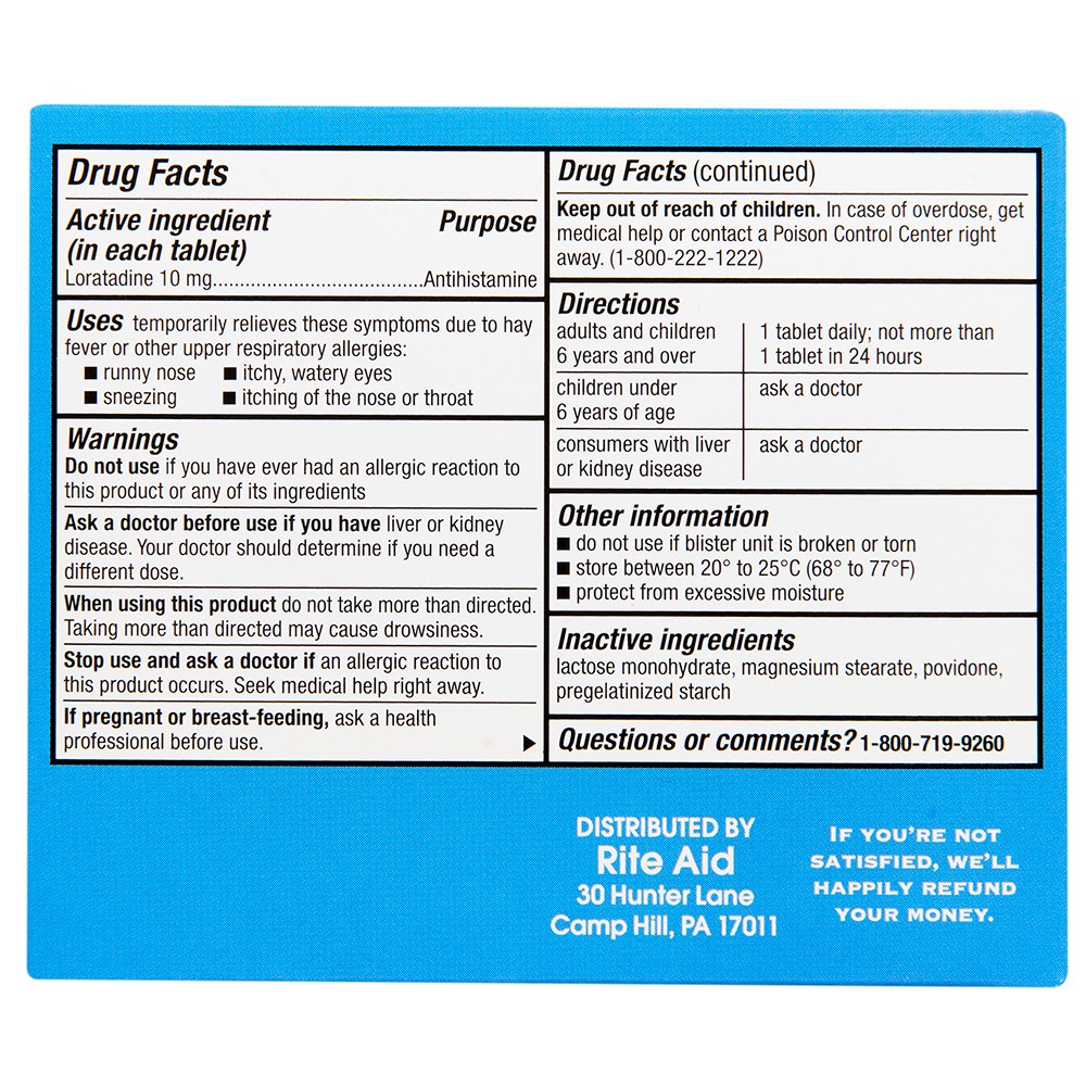 Rite Aid Non-Drowsy, 24-Hour Allergy Medicine with Loratadine, 10mg 30 ...