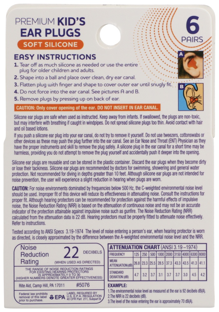 slide 2 of 2, Rite Aid Pharmacy Silicone Ear Plugs for Kids, 6 pair