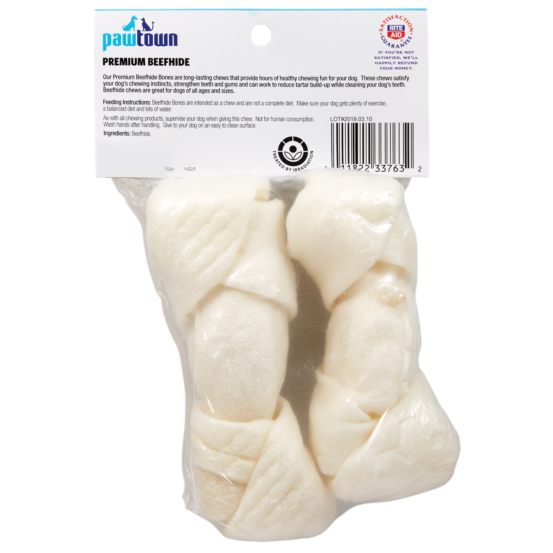 slide 2 of 2, Pawtown Premium Beefhide Dog Chews, 5'' Bones, 2 ct